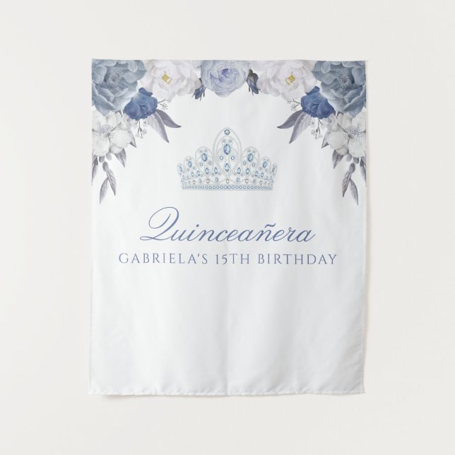 Blue and White Floral | Quinceanera backdrop (Front)