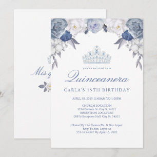 Blue and White Floral   Quinceanera Invitations