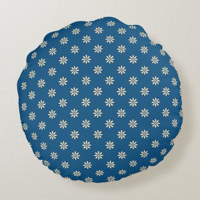 Blue and White Floral  Round Pillow (Back)