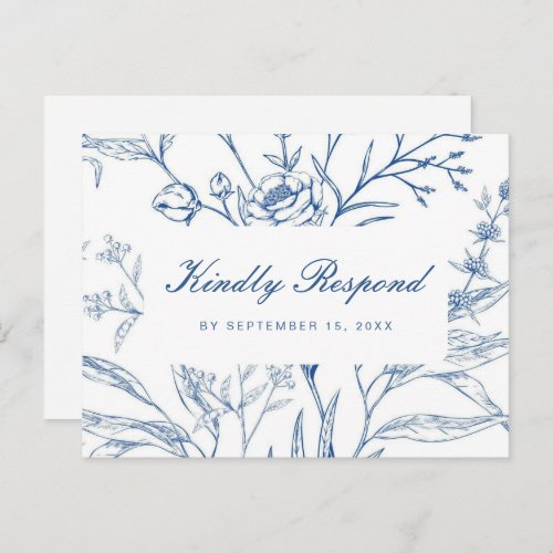 Blue and White Floral Rsvp with Script Meal Choice Invitation Postcard