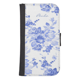 Blue and White Floral Samsung S4 Wallet Case