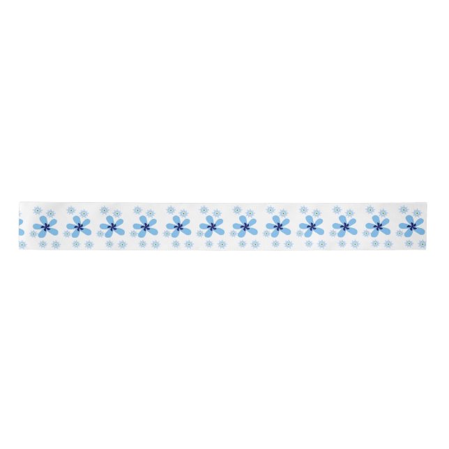 Blue and White Floral  Satin Ribbon (Front)