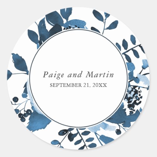 Blue and White Floral Save the Date Wedding Classic Round Sticker