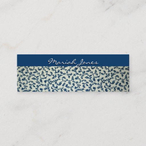 Customizable Blue and White Floral Skinny Profile Business Card