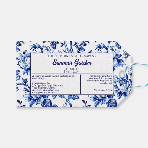 Blue and White Floral Soap Cosmetics Product Tag
