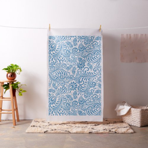 Blue and white floral swirls and butterflies fabric