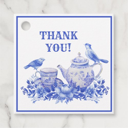 Blue and White Floral Tea Pot  Mothers Day  Favo Favor Tags
