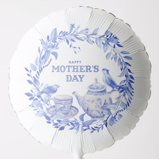 Blue and White Floral Tea Pot with Birds Balloon (Front)