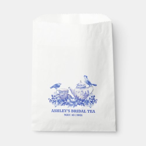 Blue and White Floral Tea Pot with Birds  Favor Bag