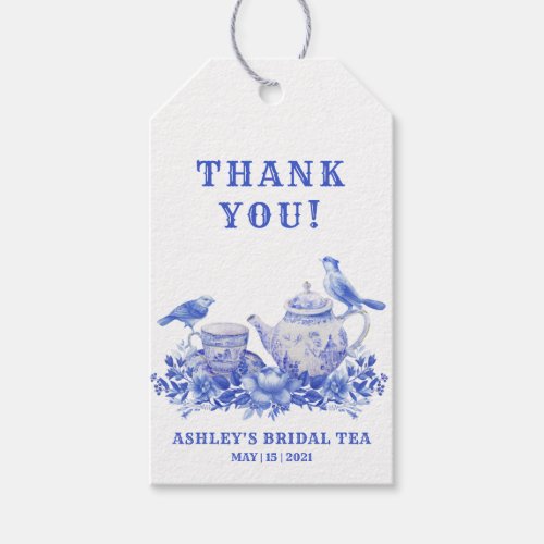 Blue and White Floral Tea Pot with Birds   Gift Tags