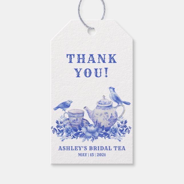 Blue and White Floral Tea Pot with Birds   Gift Tags (Front)