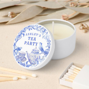 Blue and White Floral Tea Pot with Birds Mini Candle Favors