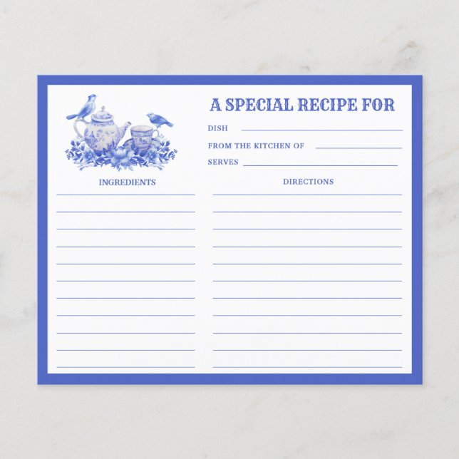 Blue and White Floral Tea Set Recipe Card (Front)