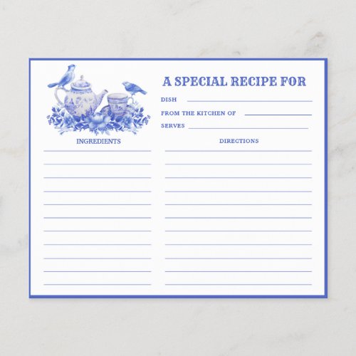 Blue and White Floral Tea Set Recipe Card