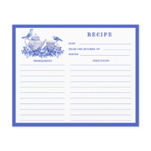 Blue and White Floral Tea Set Recipe Card