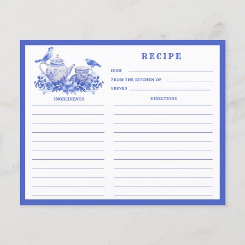 Blue and White Floral Tea Set Recipe Card