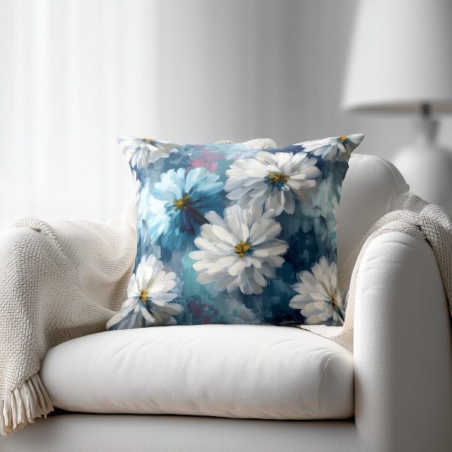Blue and White Floral Throw Pillow (Creator Uploaded)