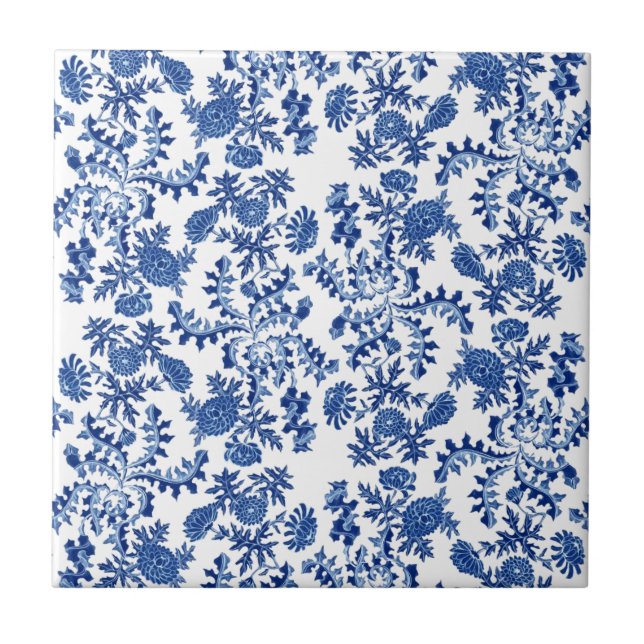 Blue and White Floral Tile (Front)