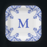 Blue and White Floral Tile Monogram Napkins Paper Plates<br><div class="desc">These napkins have a monochromatic design featuring a blue and white tile design with a single monogram initial in the center. These napkins are perfect for a tea party,  birthday party or bridal shower.</div>