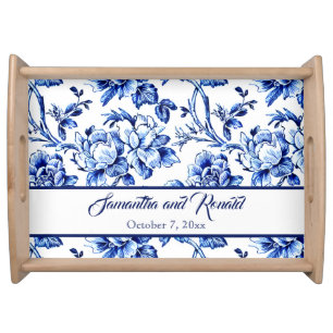 Blue and White Floral Toile Wedding Serving Tray