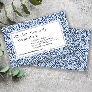 Blue and White Floral Tudor Damask Vintage Style Business Card