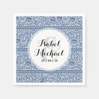 Blue and White Floral Tudor Damask Vintage Style Paper Napkins