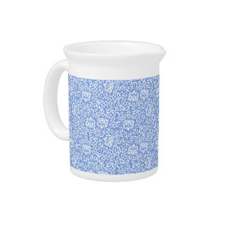 Blue and White Floral Tudor Damask Vintage Style Pitcher