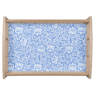 Blue and White Floral Tudor Damask Vintage Style Serving Tray