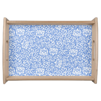 Blue and White Floral Tudor Damask Vintage Style Serving Tray