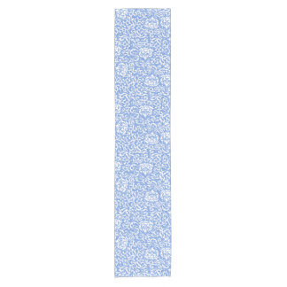 Blue and White Floral Tudor Damask Vintage Style Short Table Runner