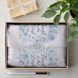 Blue and White Floral Uplifting Script Faith  Tissue Paper