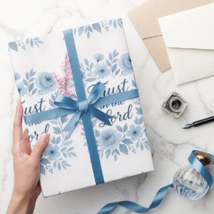 Blue and White Floral Uplifting Script Faith  Wrapping Paper