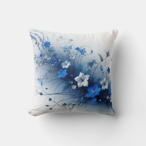  Blue and White Floral Vine Throw Pillow 