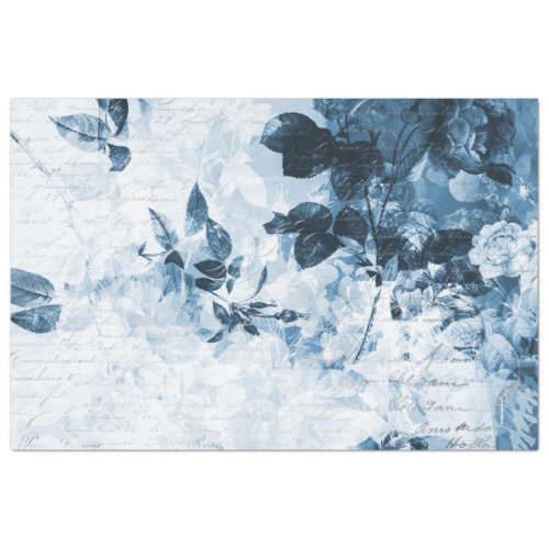 Blue and White Floral Vintage Ephemera Decoupage Tissue Paper