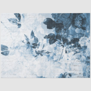 Blue and White Floral Vintage Ephemera Decoupage Tissue Paper