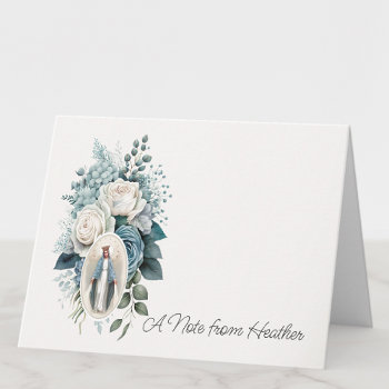 Blue And White Floral Virgin Mary Religious Note Card by ShowerOfRoses at Zazzle