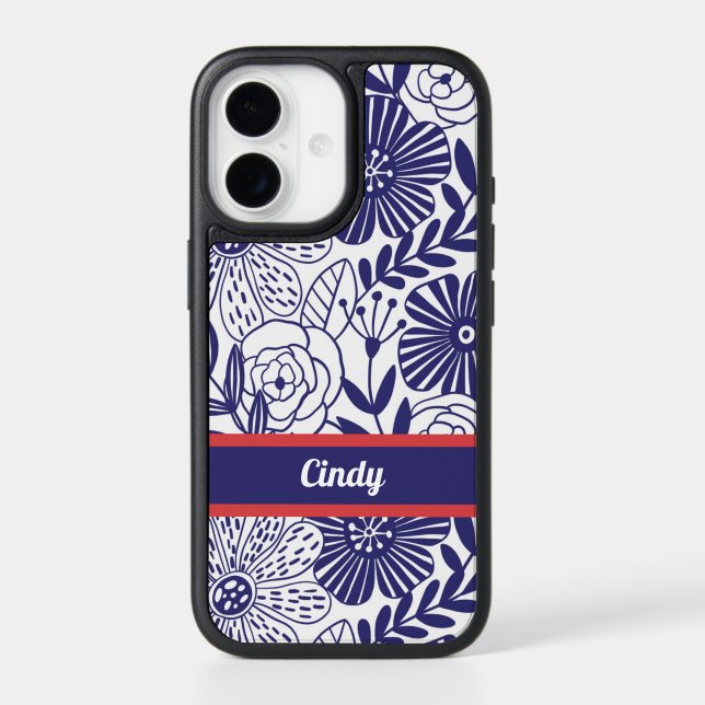 Blue and White Floral Wallpaper OtterBox Case (Back)