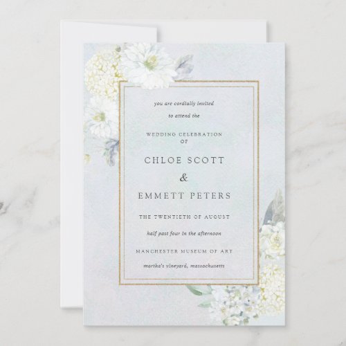 Blue and White Floral Watercolor Wedding Invitation