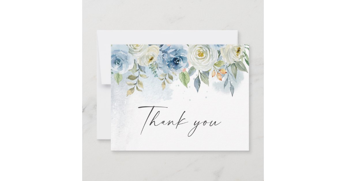 Blue and White Floral Wedding Blank Thank You Card | Zazzle