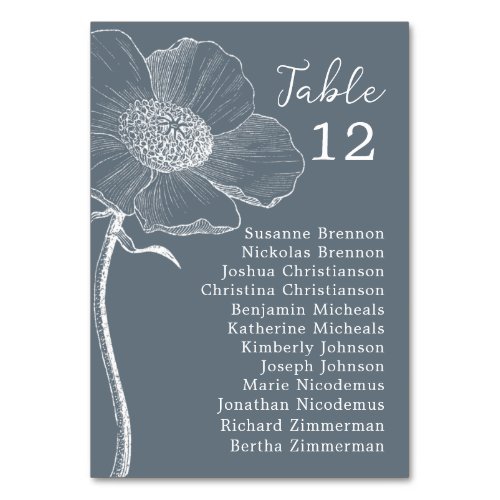 Blue and White Floral Wedding Chart Table Number