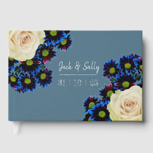 Blue and white floral wedding foil guest book
