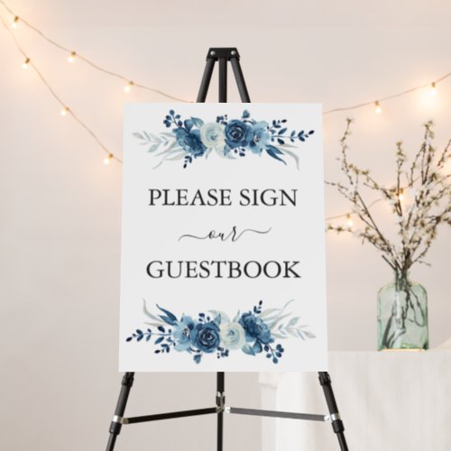 Blue and white floral wedding guestbook sign