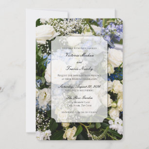 blue and white floral wedding invitation