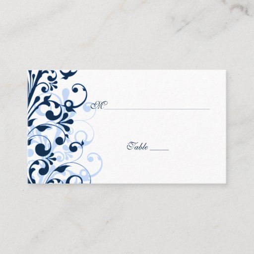 Customizable Blue and White Floral Wedding Place Cards Business Card