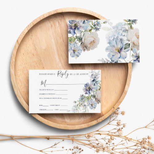 Blue and White Floral Wedding RSVP Card