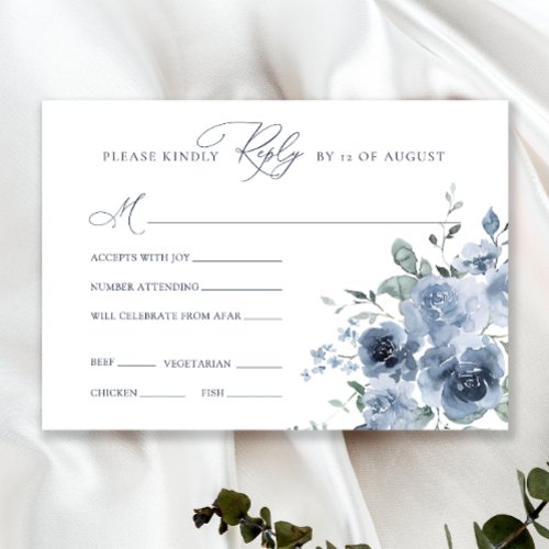 Blue and White Floral Wedding RSVP Card