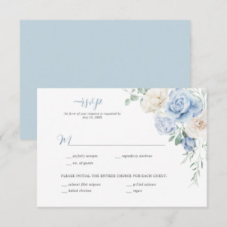 Blue and White Floral Wedding RSVP Invitation