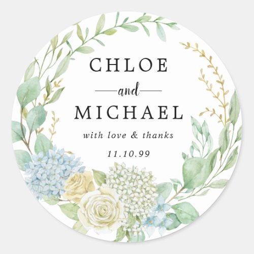Blue and White Floral Wedding Thank You Favor Seal