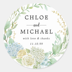 Blue and White Floral Wedding Thank You Favor Seal