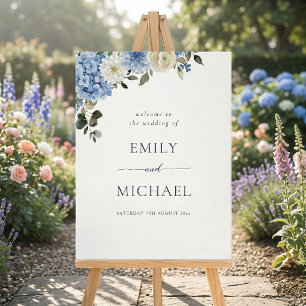 Blue And White Floral Wedding Welcome Sign